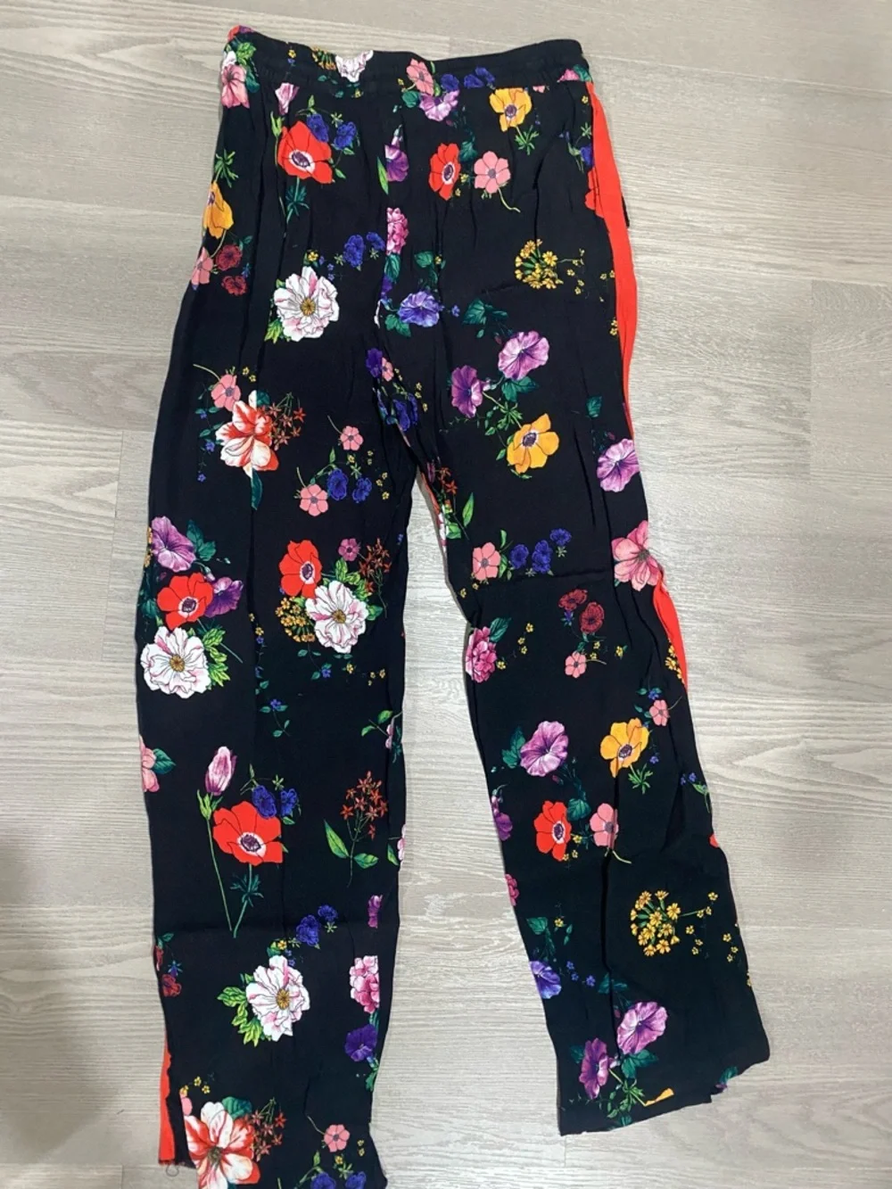 Zara Floral Black Lounge Pants with Red Side Stripe - Picture 2 of 3